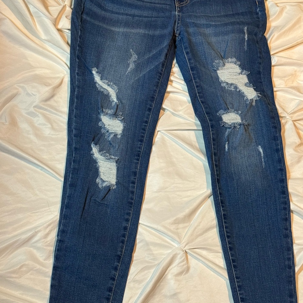 Wax Jean Dark Blue Distressed Skinny Jeans